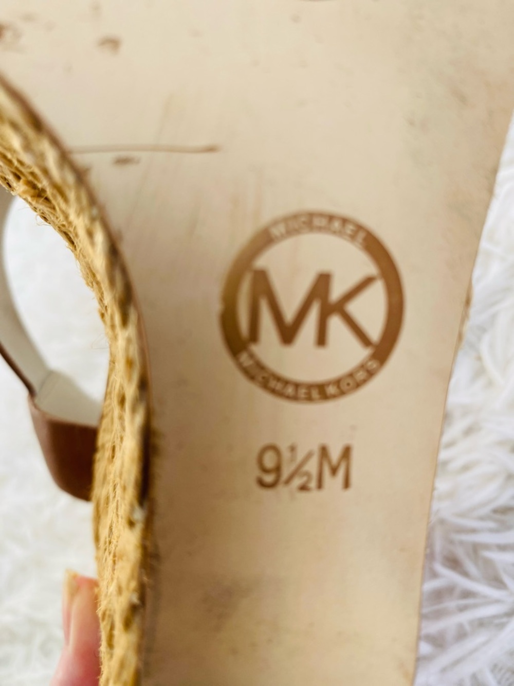 Michael Kors Wedge Sandals 9.5 Cognac Leather Espadrille Platform - Picture 2 of 10